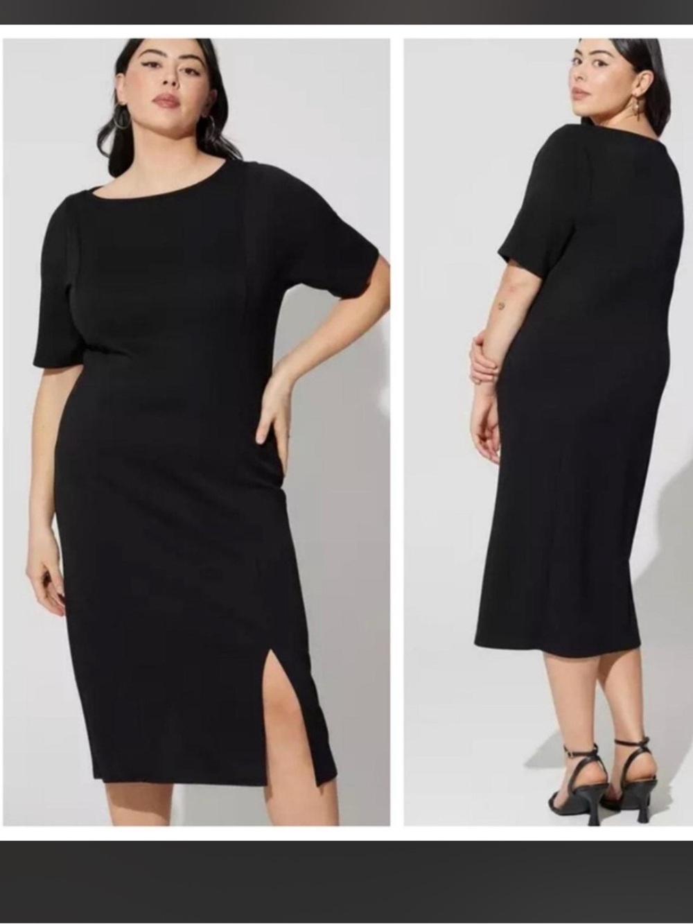New! Torrid Cupro Bodycon Midi Dress Elbow Sleeve Black Size 1X NWT